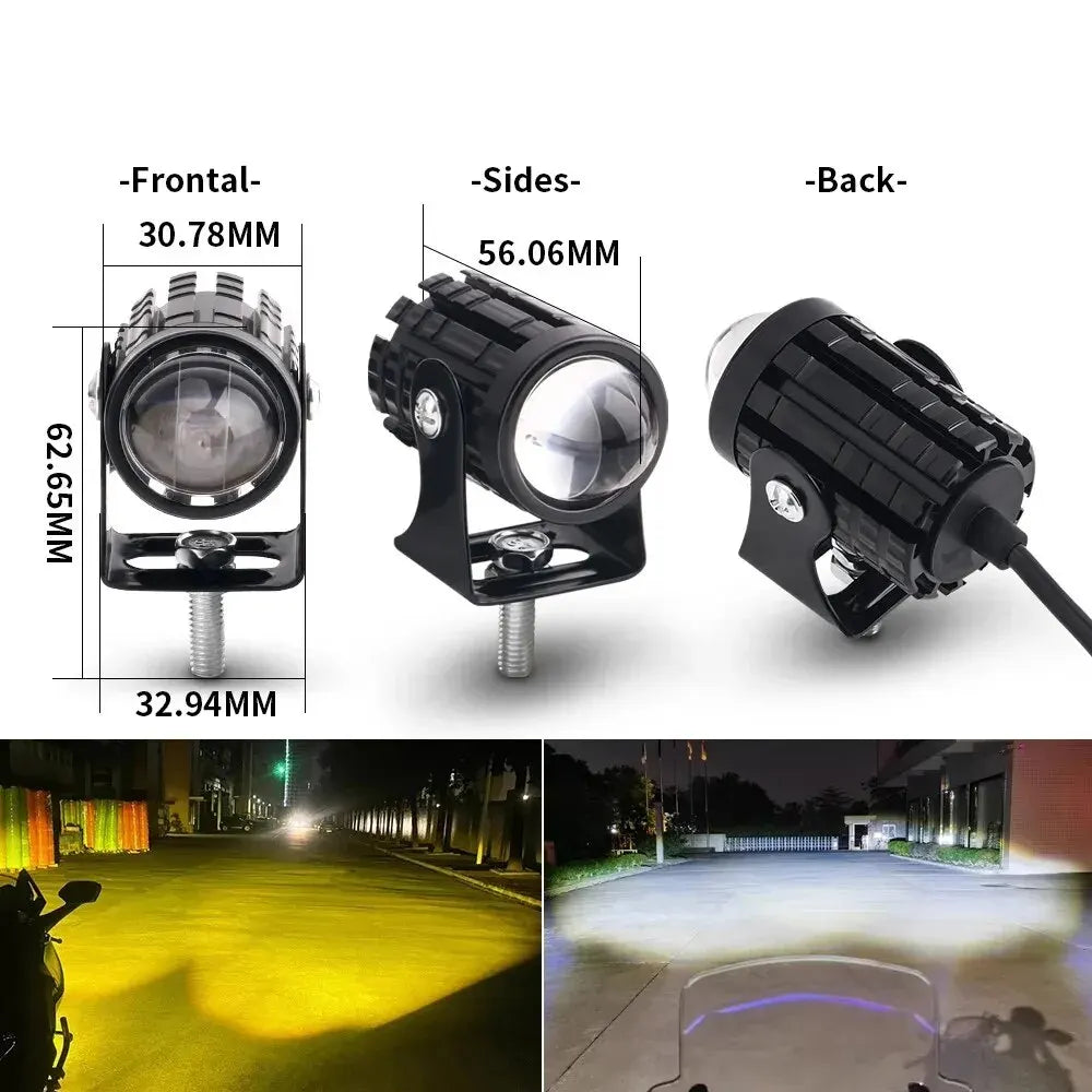 Universal Motorcycle LED Headlight Projector Lens Dual Color ATV Scooter Driving Lamp Fog Light Auxiliary Spotlight Lamp