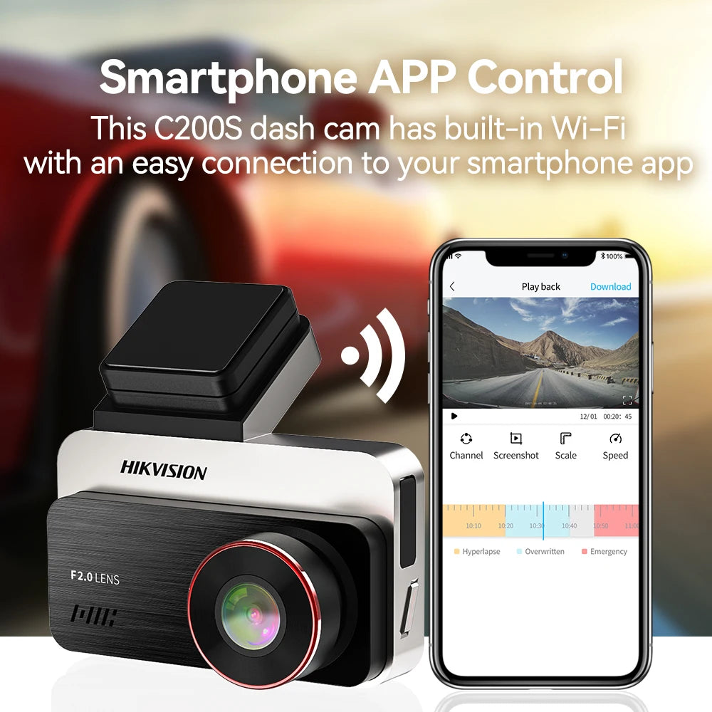 Hikvision C200S Dash Cam: 1080P Full HD + 128° Wide-Angle Lens, F2.0 Aperture for Clear Night Vision, G-Sensor for Collision Vid