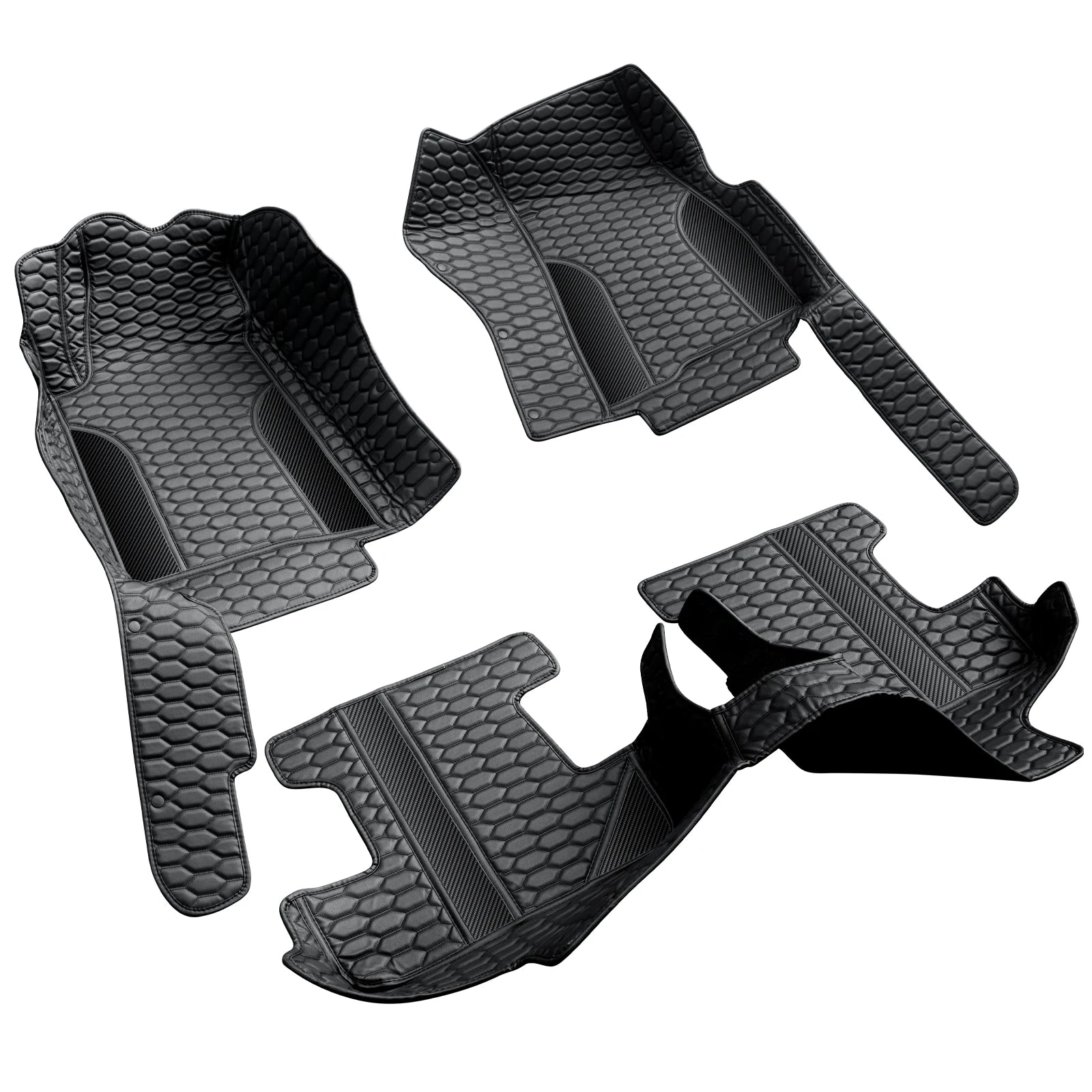 Black Car Floor Mats Full Set Leather with Black Stitching for Ford Mustang 2010-2014 Waterproof Anti-Slip Interior Accessories