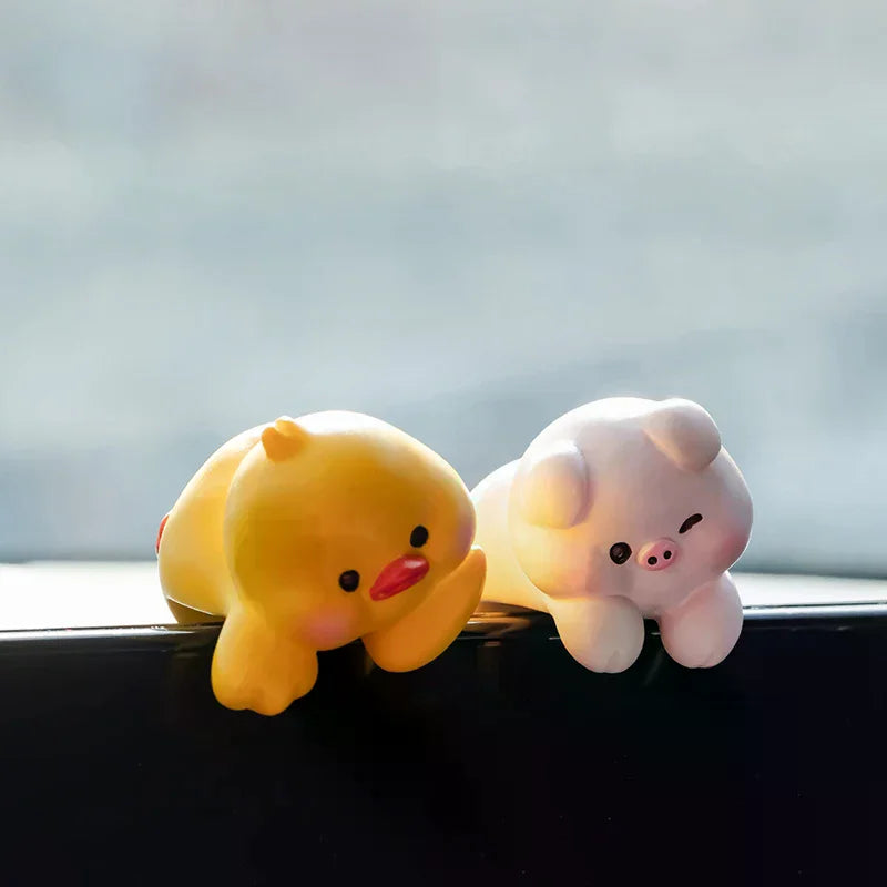 Bundle of 2 Cute Cartoon Small Animal Car Dashboard Accessories, Humorous Car Interior Ornaments and Screen Decorations