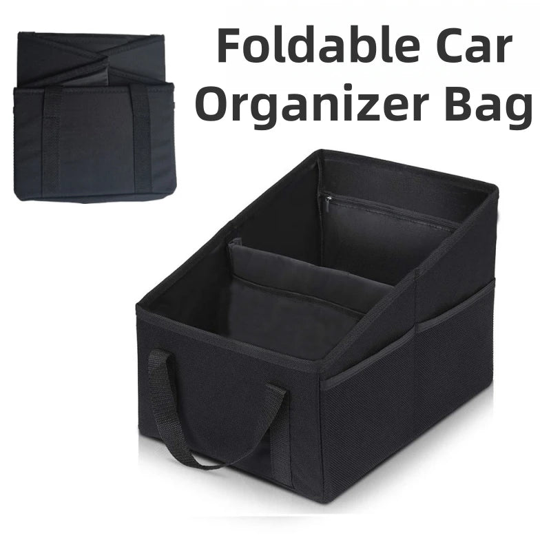 Car Seat Organizer Bag – Passenger Side Storage, Foldable Small Vehicle Storage Bag, with Safety Belt, Car Backseat Storage Box