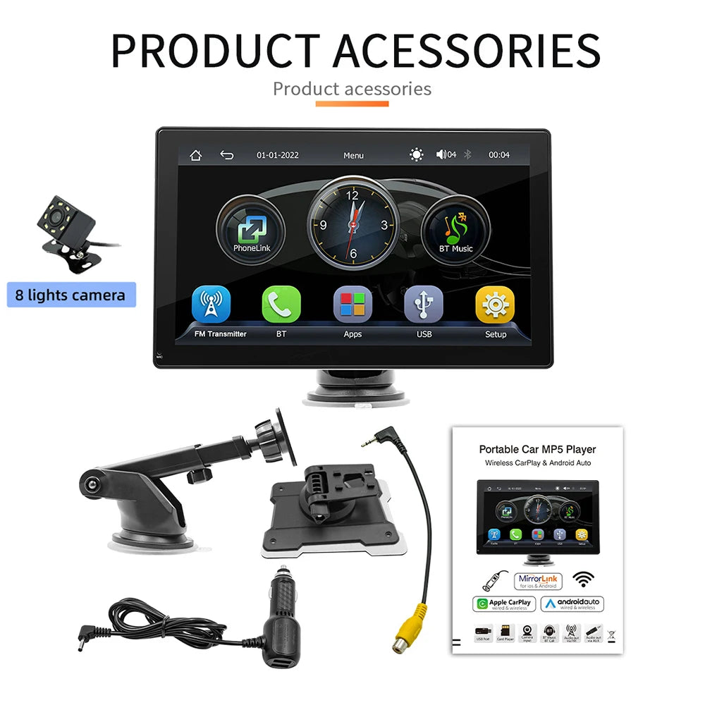 9 Inch Wireless CarPlay Android Auto Monitor Automotive Multimedia Player With DVR Video Recorder Rear View Camera Monitor