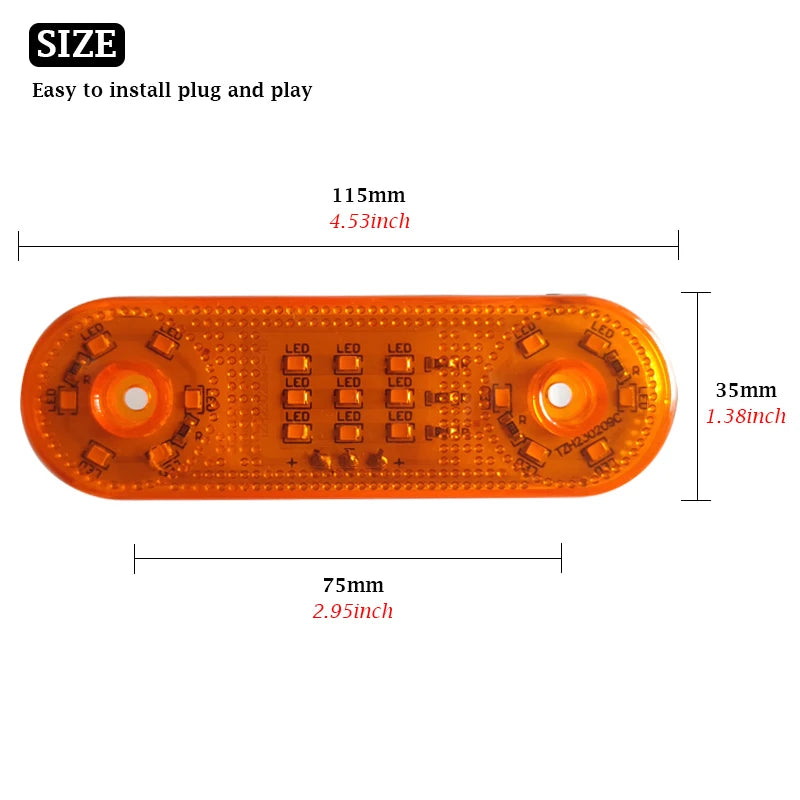 LED Side Marker Indicator Car Lights Front Rear Tail Clearance Lamp DC 12V 24V Universial Light for Bus Truck Lorry Trailer Boat