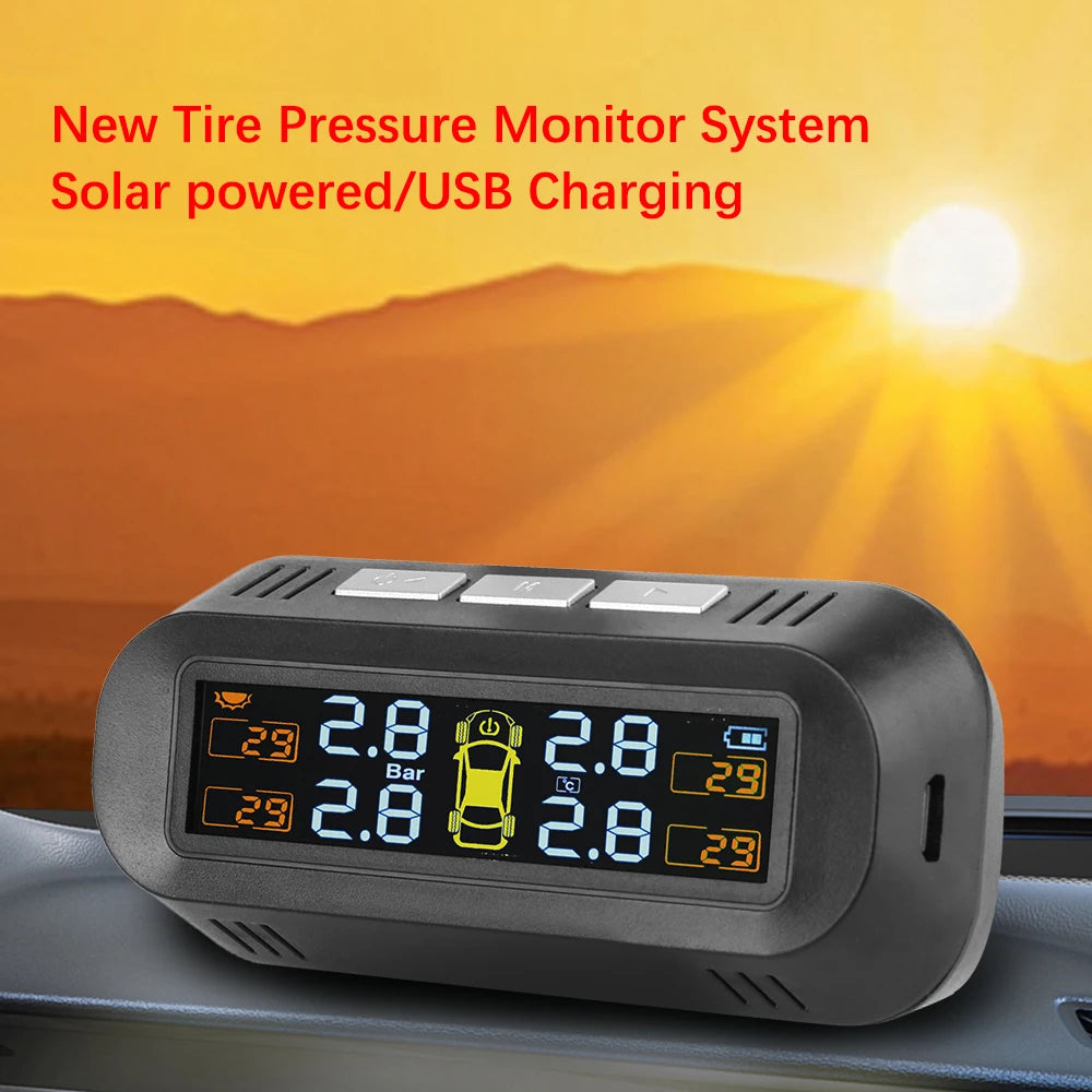 Digital LCD Display Auto Security Alarm Systems Solar/USB Powered Car TPMS Tire Pressure Monitoring System