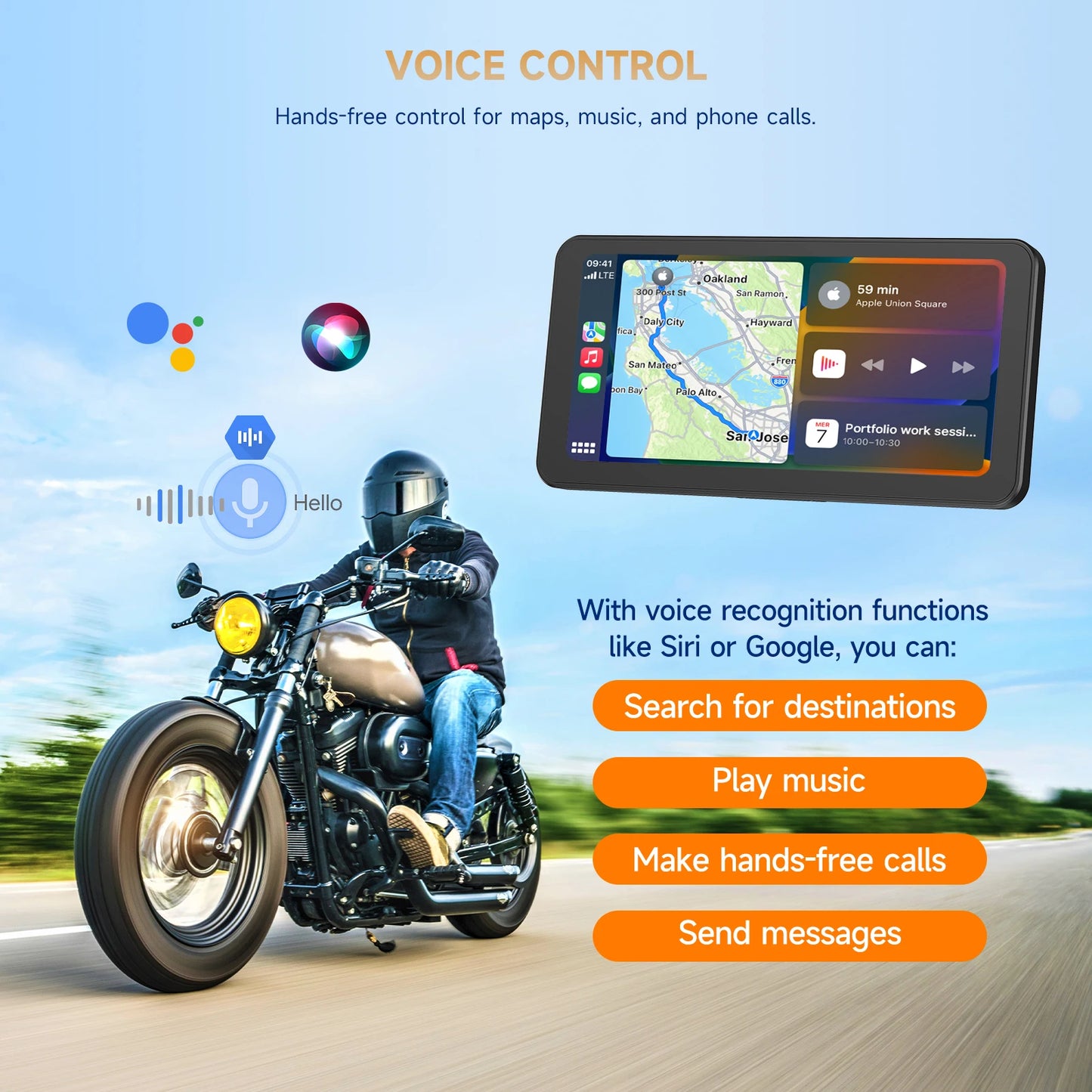 Motorcycle GPS with 6.25" Touchscreen – Wireless CarPlay & Android Auto, Waterproof, Plug & Play