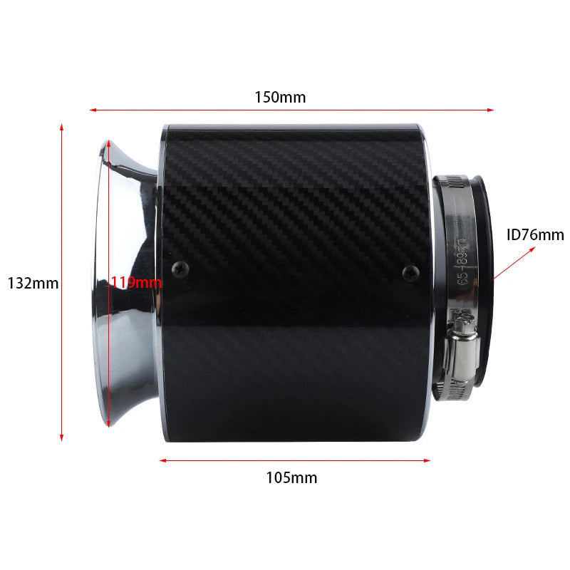 130/150/175mm 3inch Carbon Cover Air Filter Universal Car Vehicle Flow Cleaner High Performance Cold Air Intake Filter