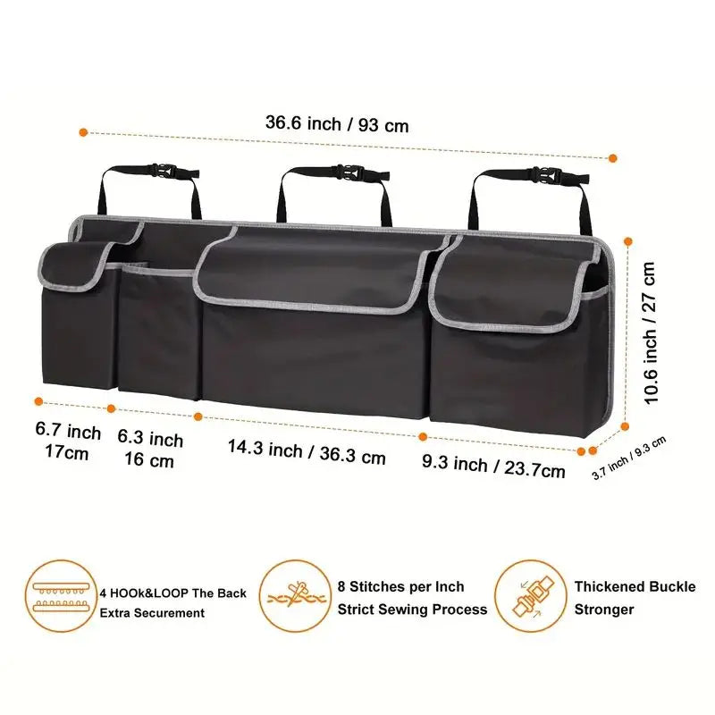 Car Organizer Trunk Storage Bag with 4 Pockets Multi-Functional Car Trunk Organizer, Backseat Storage Bag with Adjustable Straps