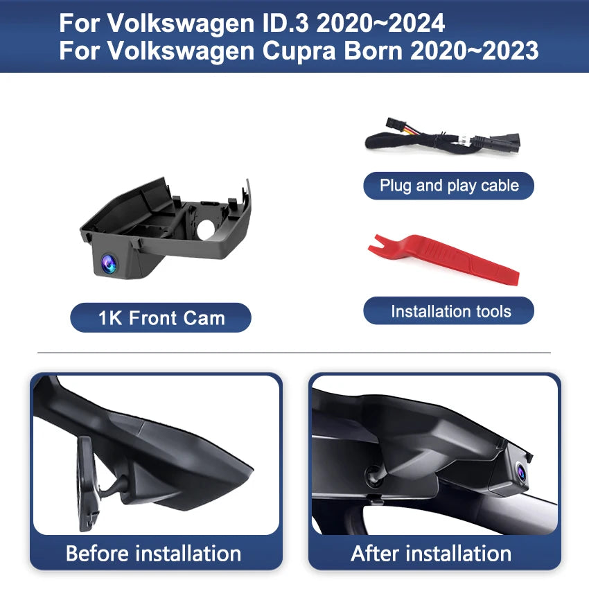 4K Dash Cam For VW ID.3 (ID3) 2020~2023 2024 Cupra Born 2020~2023 2160p Car Camera For Volkswagen Compatible, OEM Style DVR