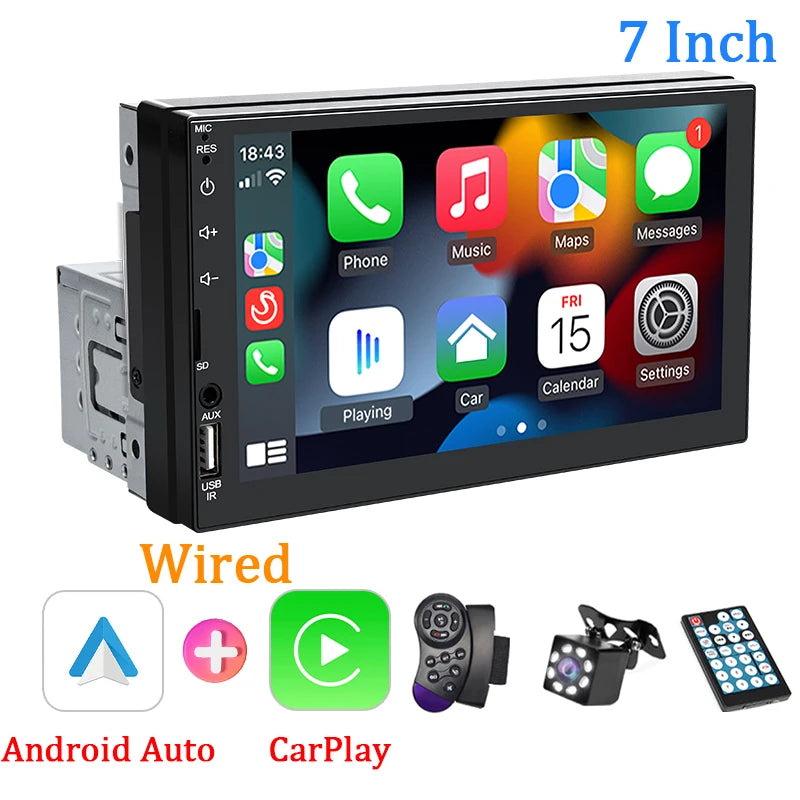 Car Radio 1 Din MP5 Android Auto  CarPlay 7 Inch Universal Autoradio USB TF Camera Bluetooth HD Camera Smart Car Systems