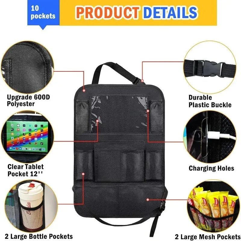 Car Backseat Organizer,2PCS Car Storage Organizer Kick Mats Back Seat Protector with Touch Screen Tablet Holder