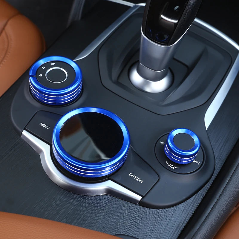 For Alfa Romeo Giulia Stelvio 2017-2020Car Center Console Multimedia Knob Switch Ring Decoration Cover Trim Interior Accessories