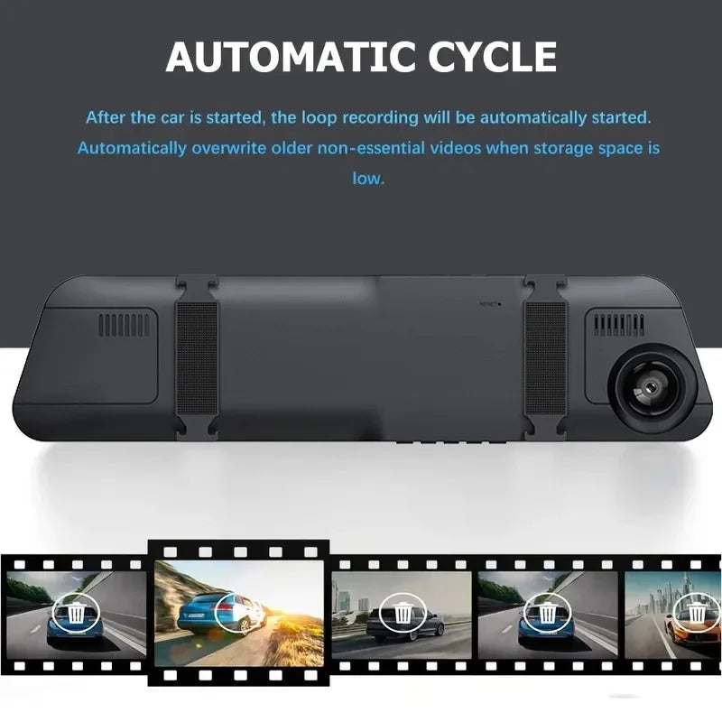 4.5-inch  Mirror Dash Cam, Front and Rear View Mirror Dual Camera, Loop Recording, Wide Angle, G-Sensor, Parking Assistance