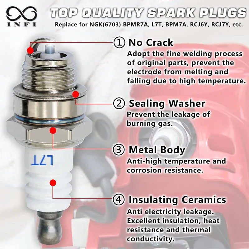2pcs L7T Spark Plugs for 33-49cc 2-Stroke Engine, Fits Chainsaws, Lawn Mowers, Hedge Trimmers, Brush Cutter, Mini Chopper, Bikes