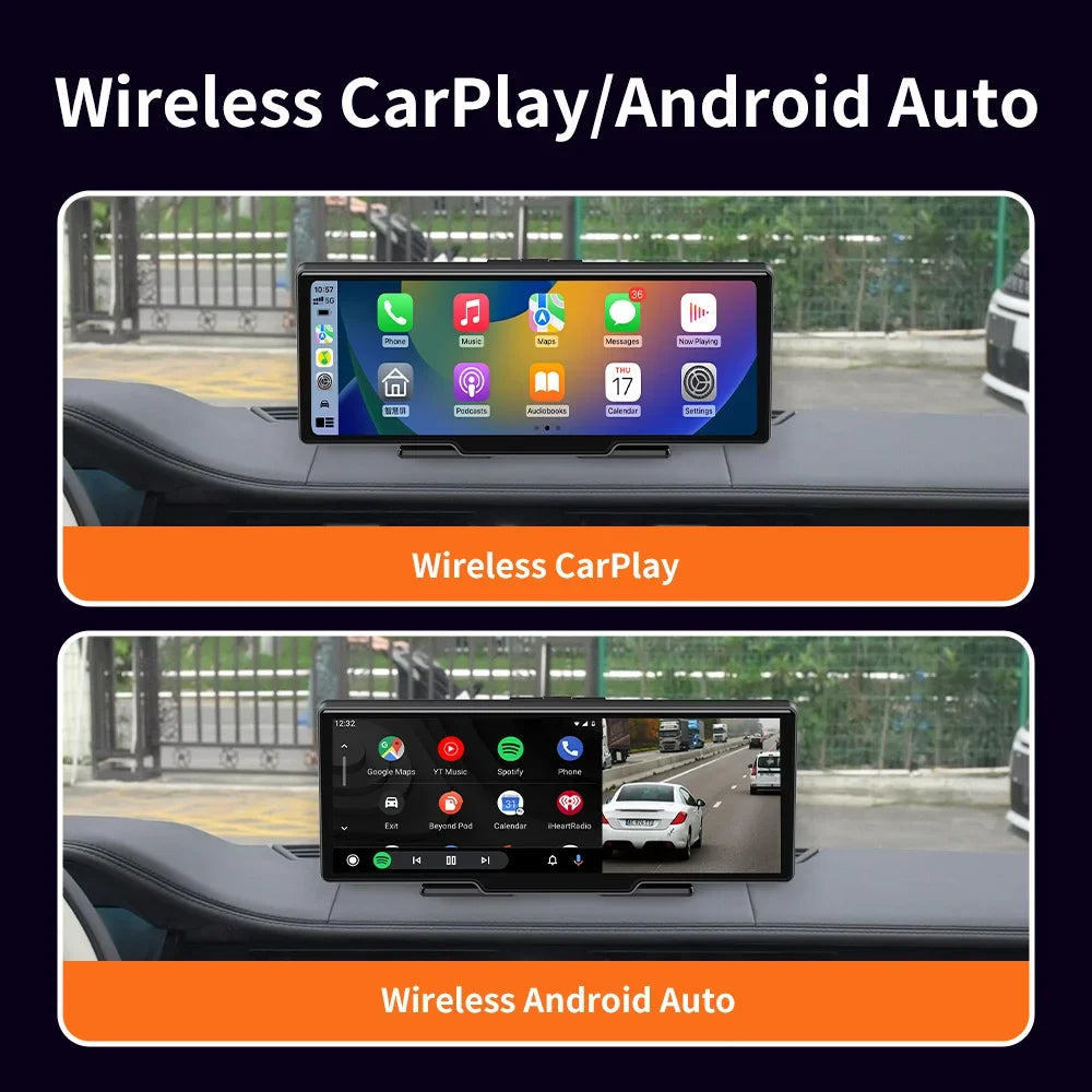 10.26 Inch 4K Car DVR Dash Cam Rearview Camera Carplay & Android Auto Navigation With Voice Control BT FM Monitor Car Screen