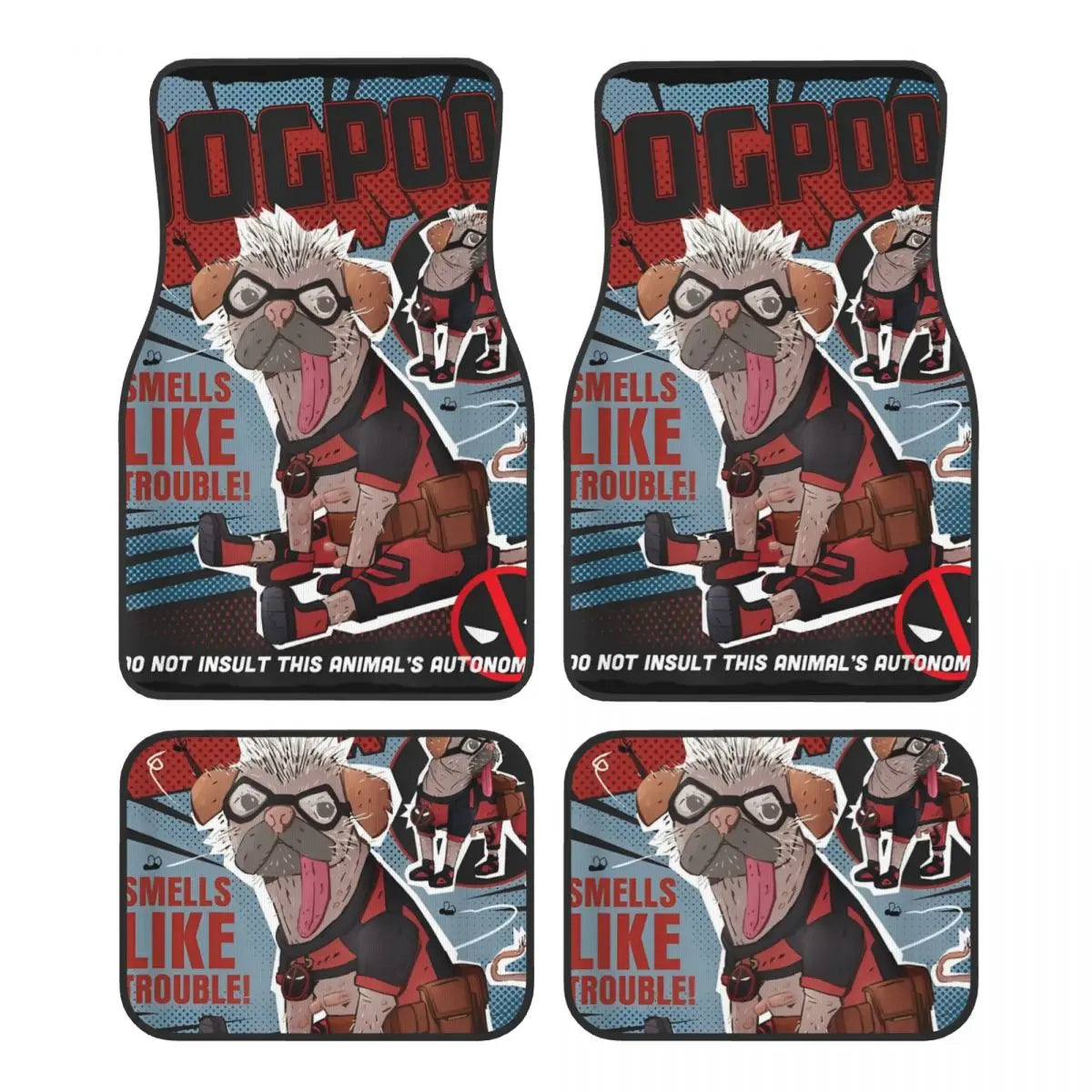 Deadpool Superhero Comics Car Floor Mats Carpet Set of 4 Anti-Slip Universal Automotive Floor Mat Fit for Vans SUV