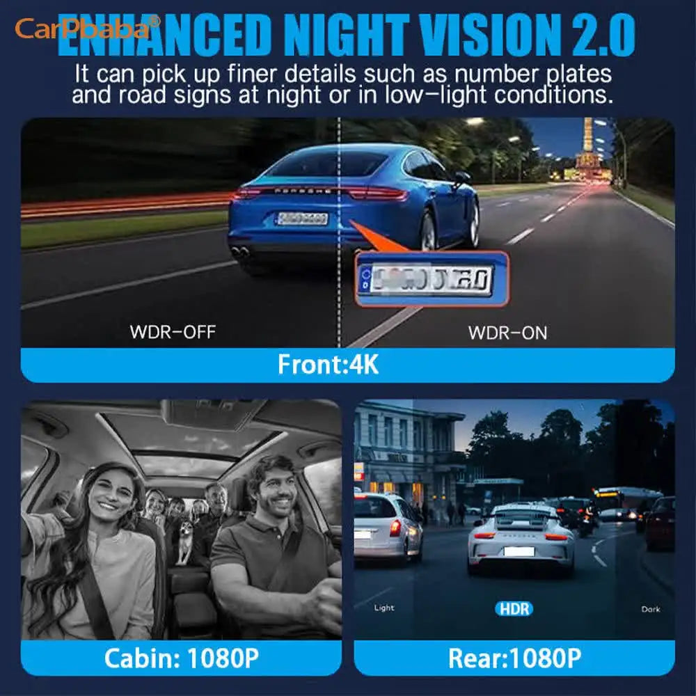 4K+1080P+1080P HD WiFi Dash Cam for Car DVR Camera Video Recorder Auto Night Vision WDR Voice Control Wireless 24H Parking Mode