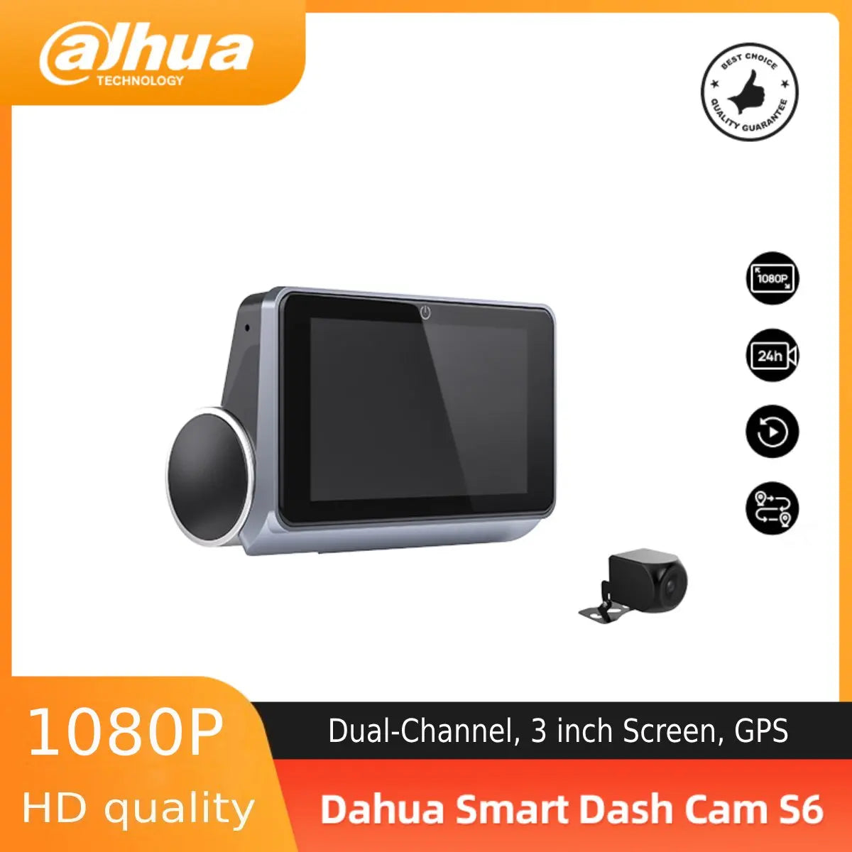 Dahua S6 Dash cam Front And Rear Dual Lens Touch Screen WiFi APP Control Build-in GPS Loop Recording For Car DVD Dashcam