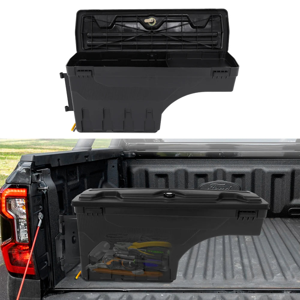 Caja de herramientas para caja de camioneta, almacenamiento, portón trasero, caja de herramientas abatible para Ford Ranger Raptor 2015-2024, accesorios para camioneta 4x4