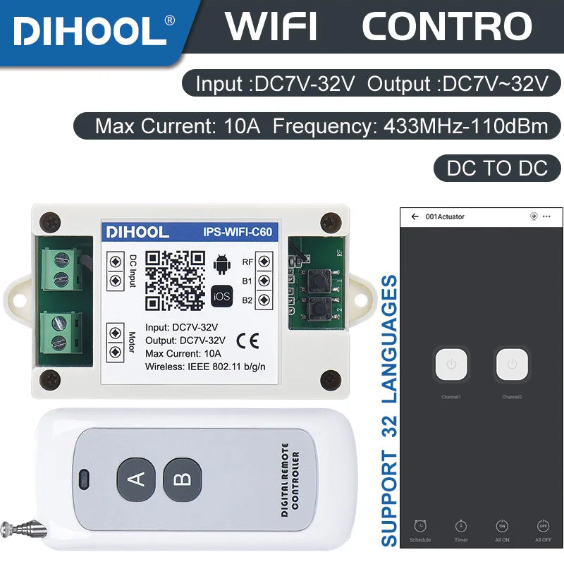 Controlador de avance y retroceso 24 V 12 V Control inalámbrico Control remoto Motor actuador lineal eléctrico