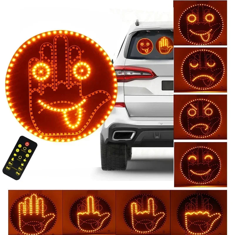 Car LED Funny Facial Expression Light With Remote Control Rear Window Multi-function Warning Reminder Lamp Exterior Accessories