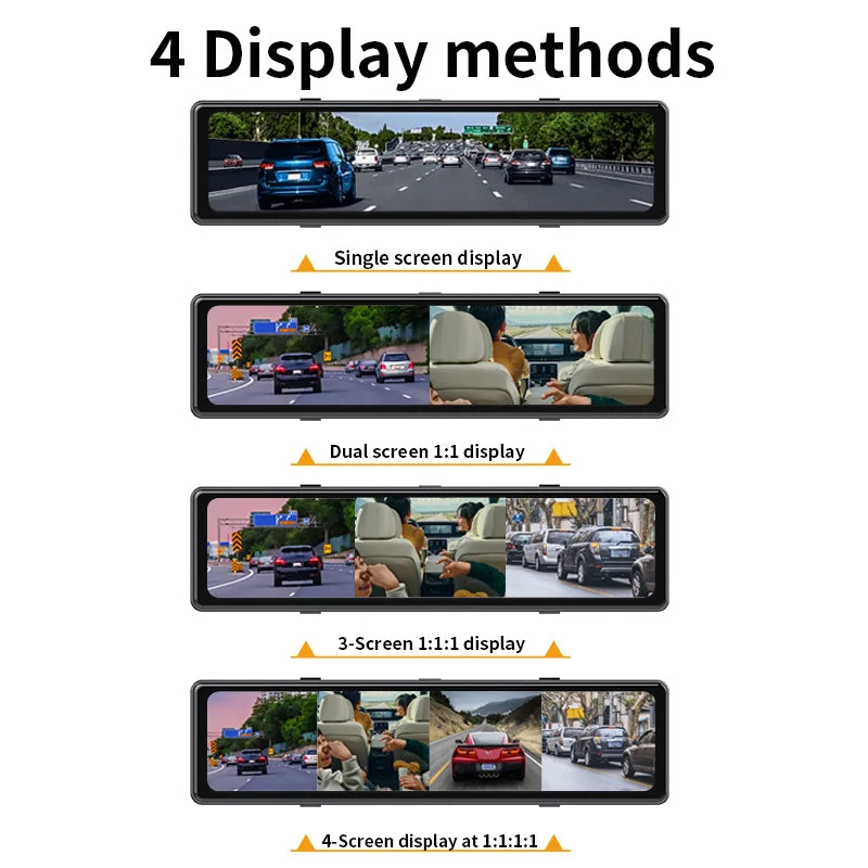 12 Inch Car DVR Dash Cam 4 Channel HD Loop Recording 360 Degree All Around View Streaming Mirror Rearview Camera Video Recorder