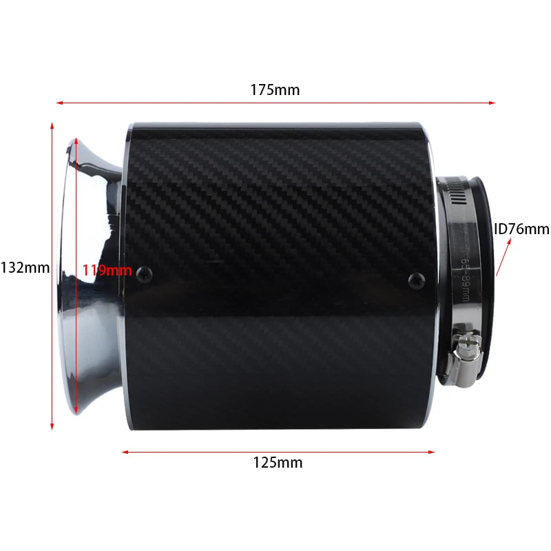 130/150/175mm 3inch Carbon Cover Air Filter Universal Car Vehicle Flow Cleaner High Performance Cold Air Intake Filter