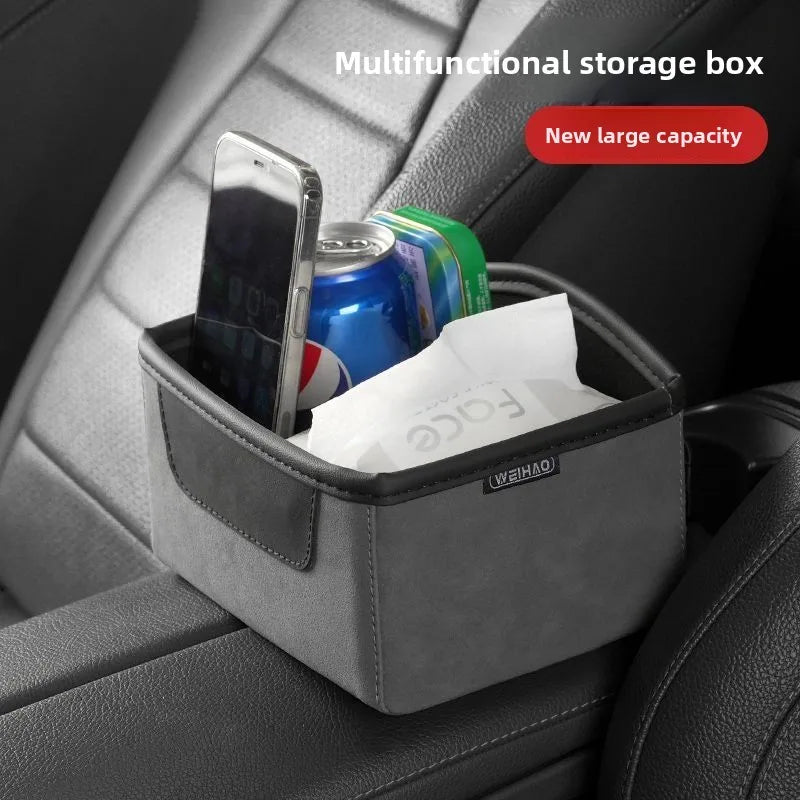 Car Center Console Organizer Multifunctional Storage Box with Cup Holder and Tissue Dispenser for Auto Interior