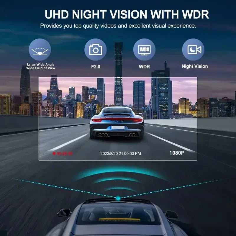Dash Cam W/ IR Night Vision Loop Recording & 2" IPS Screen 1080P 3 Camera ， DVR recorder, video recorder, Vehicle DVR