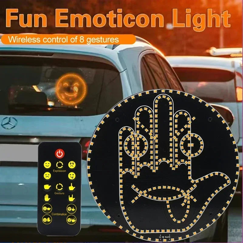 Car LED Funny Facial Expression Light With Remote Control Rear Window Multi-function Warning Reminder Lamp Exterior Accessories