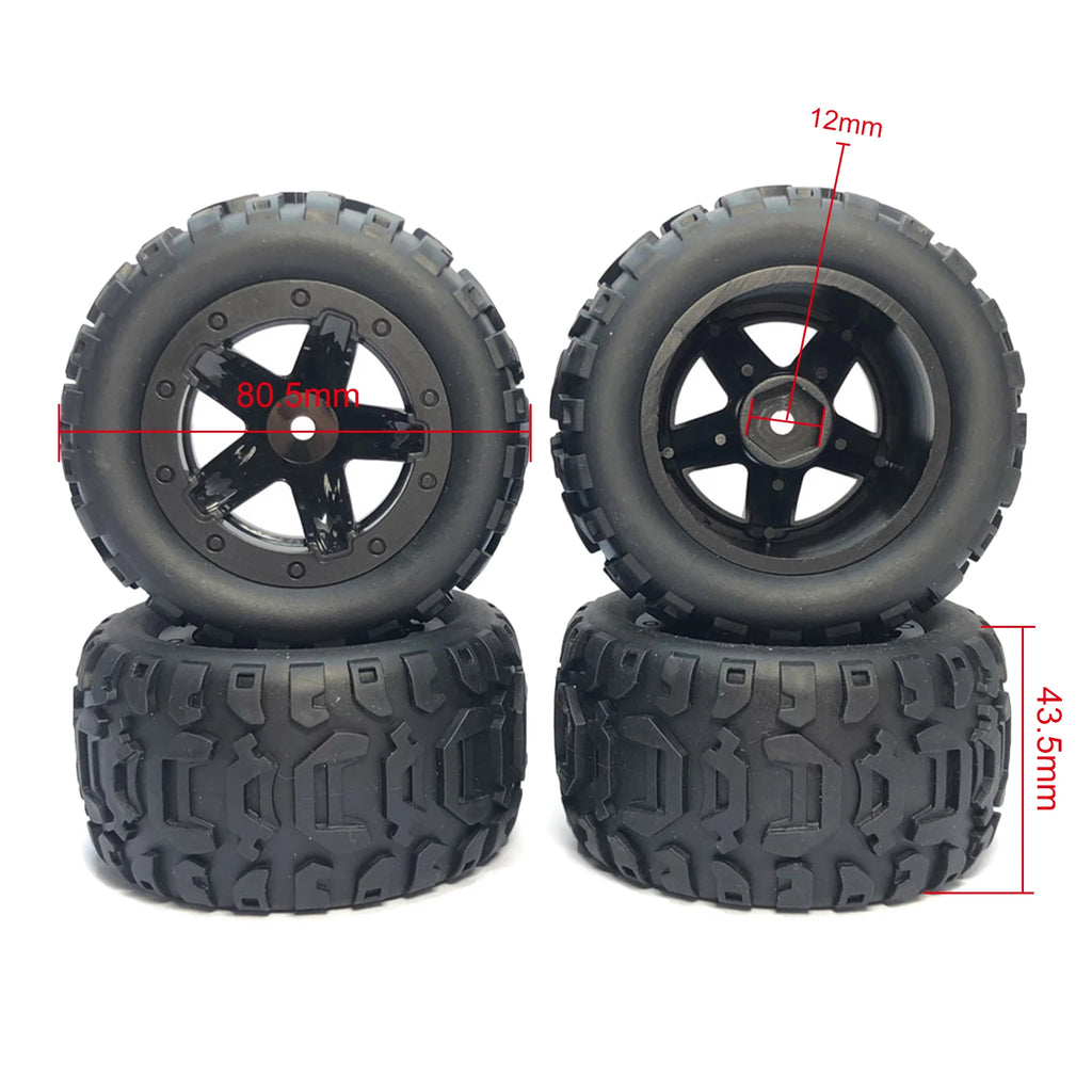 4Pcs Anti Slip Rubber Wheel Tyre Wear-resistant Off-road Vehicle Tires Soft for Smax 1625 1635 Wltoys 144001 124018 HBX 16889