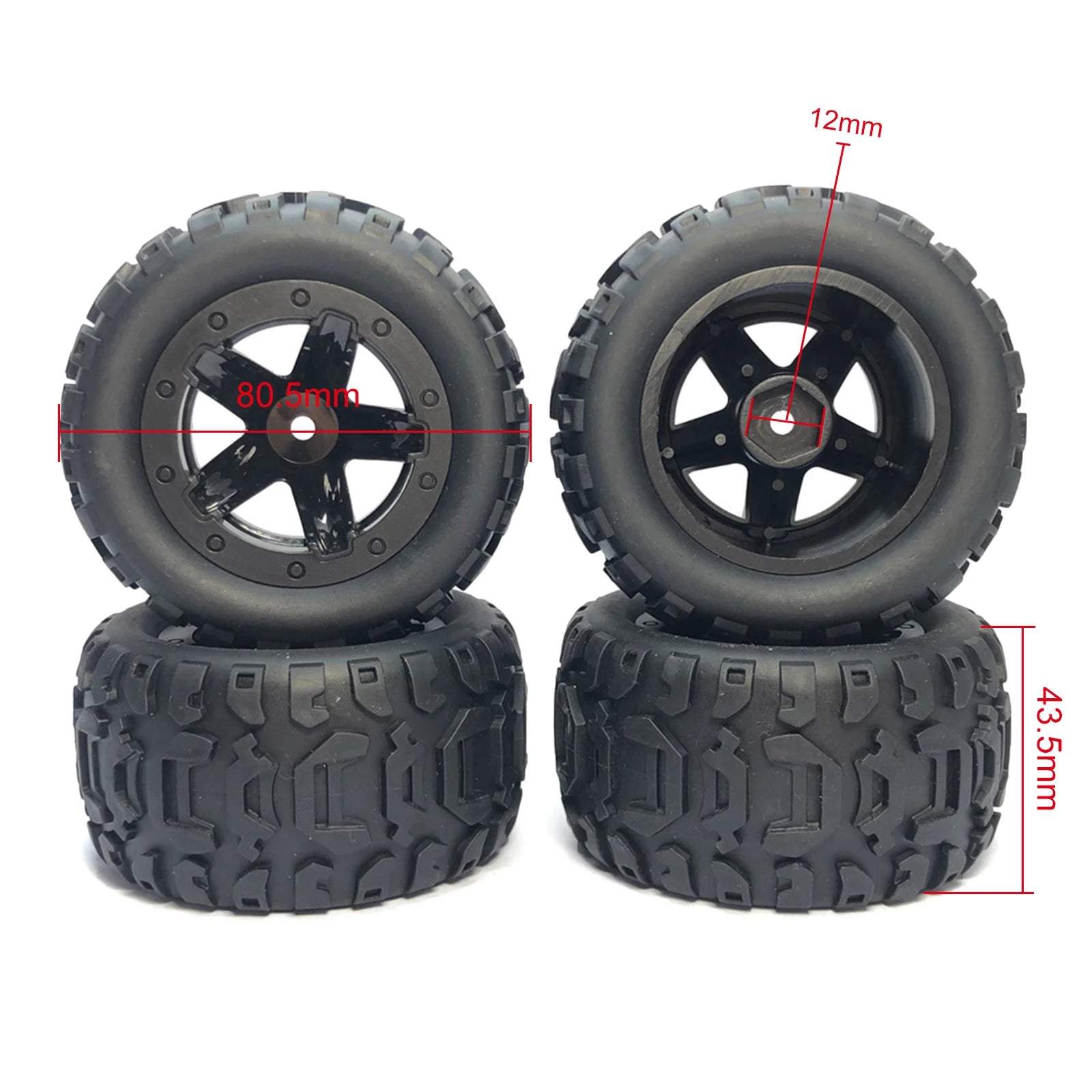 4Pcs Anti Slip Rubber Wheel Tyre Wear-resistant Off-road Vehicle Tires Soft for Smax 1625 1635 Wltoys 144001 124018 HBX 16889