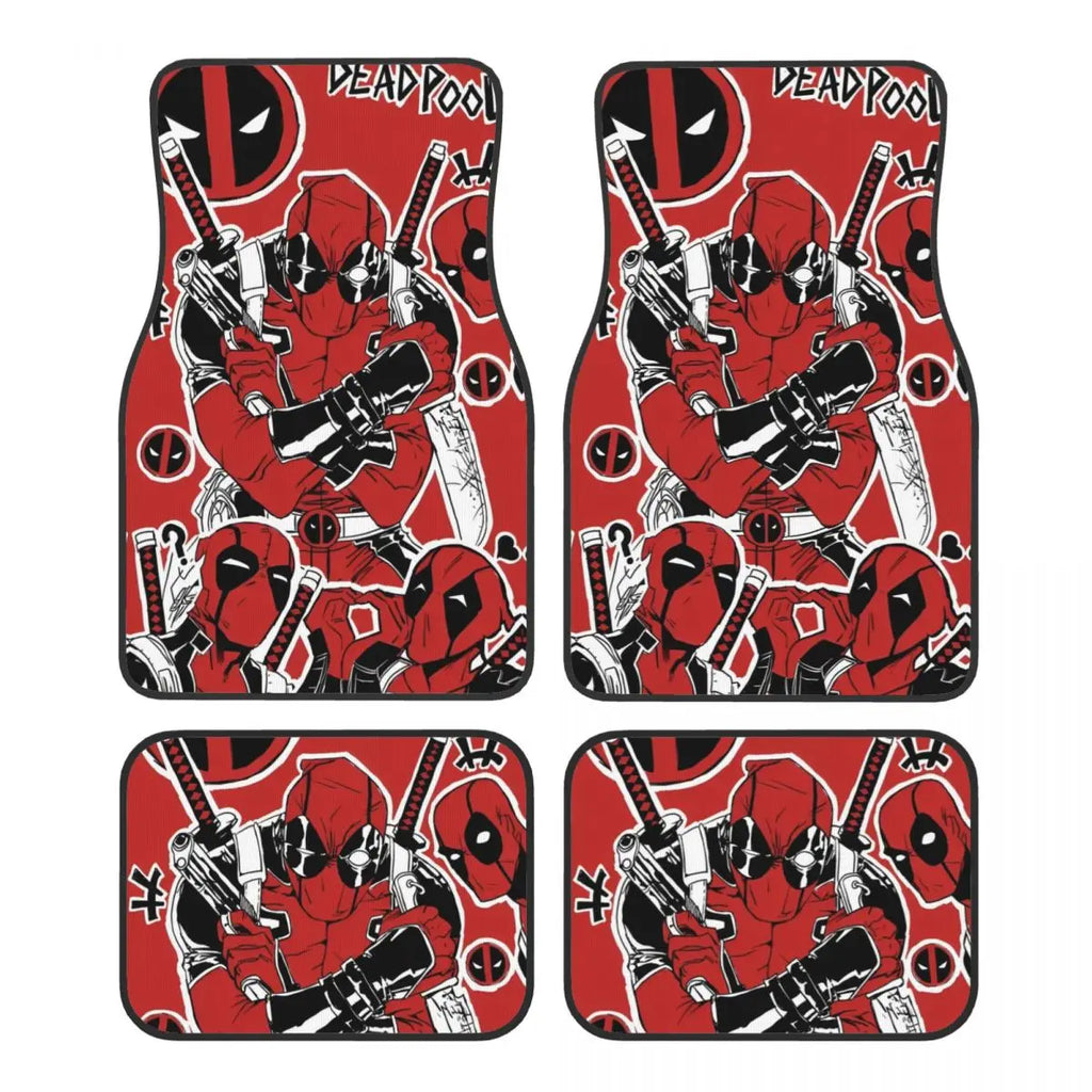 Deadpool Superhero Comics Car Floor Mats Carpet Set of 4 Anti-Slip Universal Automotive Floor Mat Fit for Vans SUV