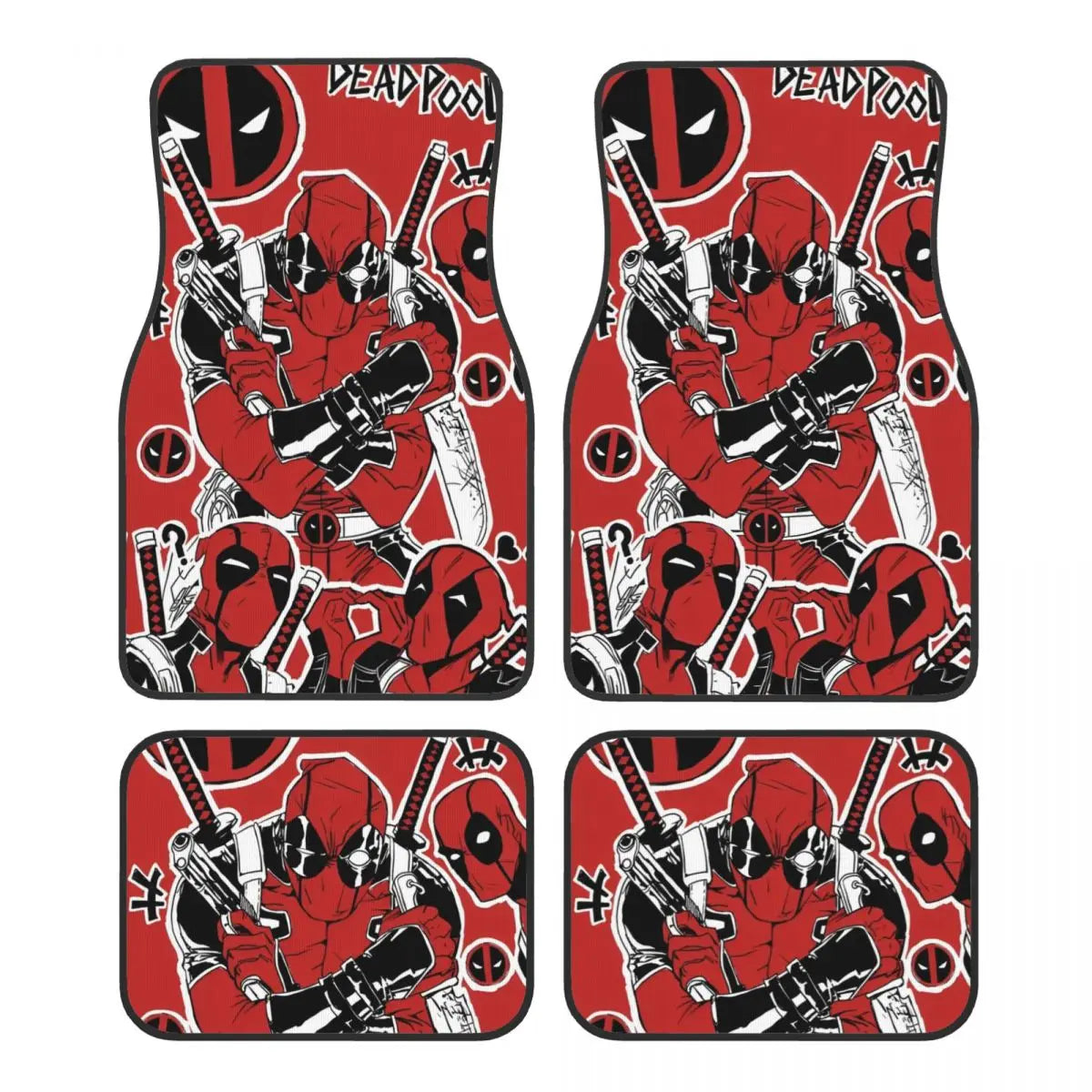 Deadpool Superhero Comics Car Floor Mats Carpet Set of 4 Anti-Slip Universal Automotive Floor Mat Fit for Vans SUV