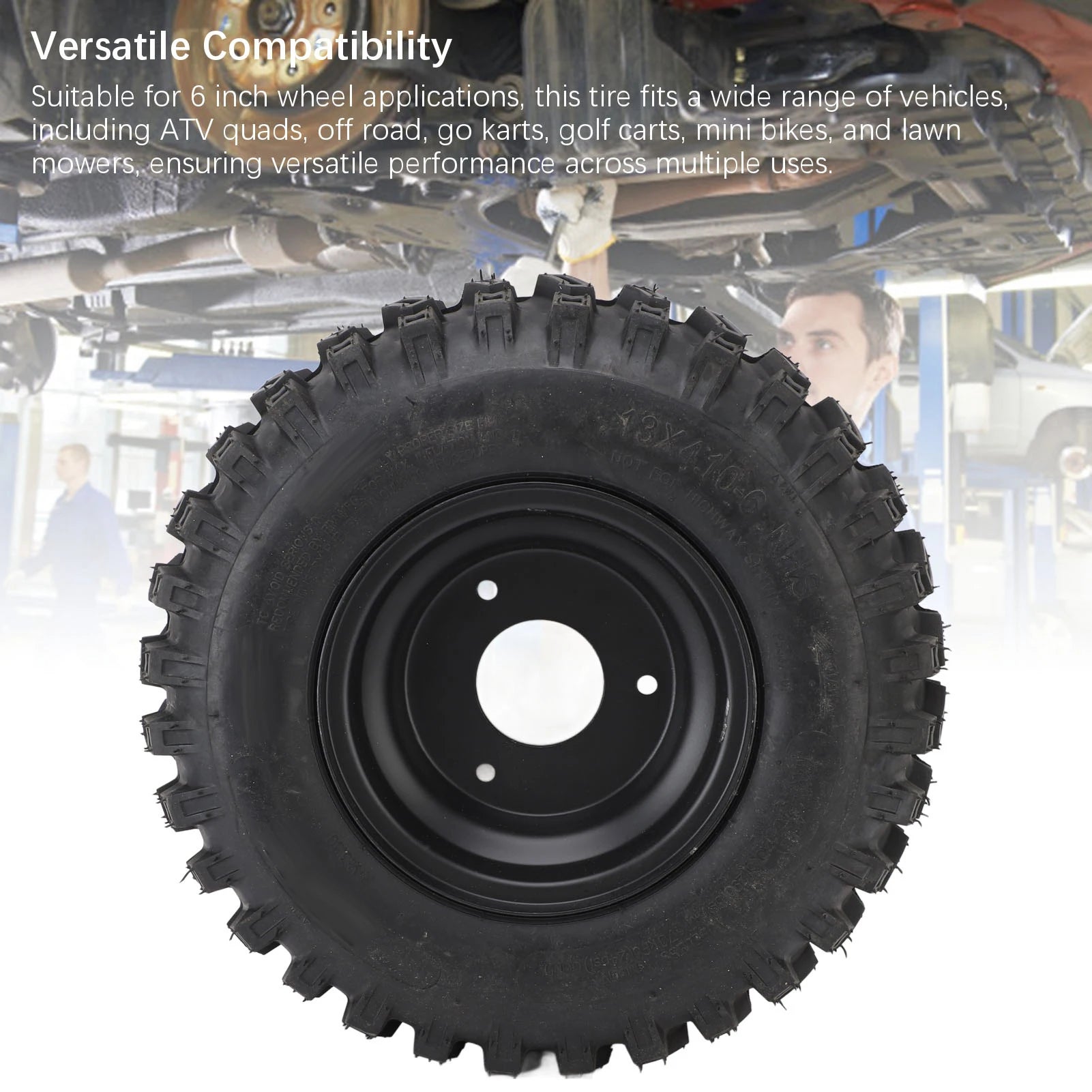 13x4.1-6 Tubeless Tire with Rim Excellent Traction 6 Inch Tubeless Tire Vacuum Improve Vehicle Handling for Go Kart  Cart