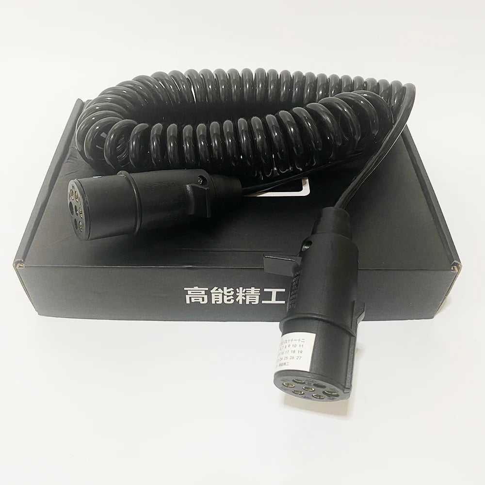 Truck 7 Pin Trailer Cable Seven-Core Line Assembly with Spiral Stretch Spring Plug Wire Connector for Vehicle Accessories
