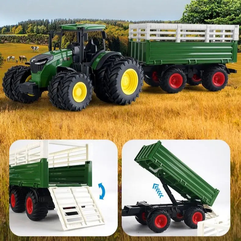 Tractor Toy Car Model Trailer and Accessories Simulation Children's Farmer Car