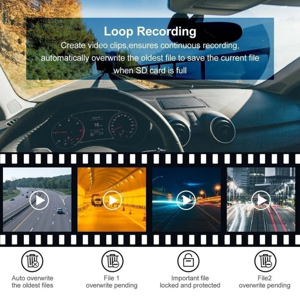 1080P Dual Dash Cam Front Rear 4 Inch LCD Night Vision 170 Degree Wide Angle G Sensor Loop Recording Parking Monitor Car DVR