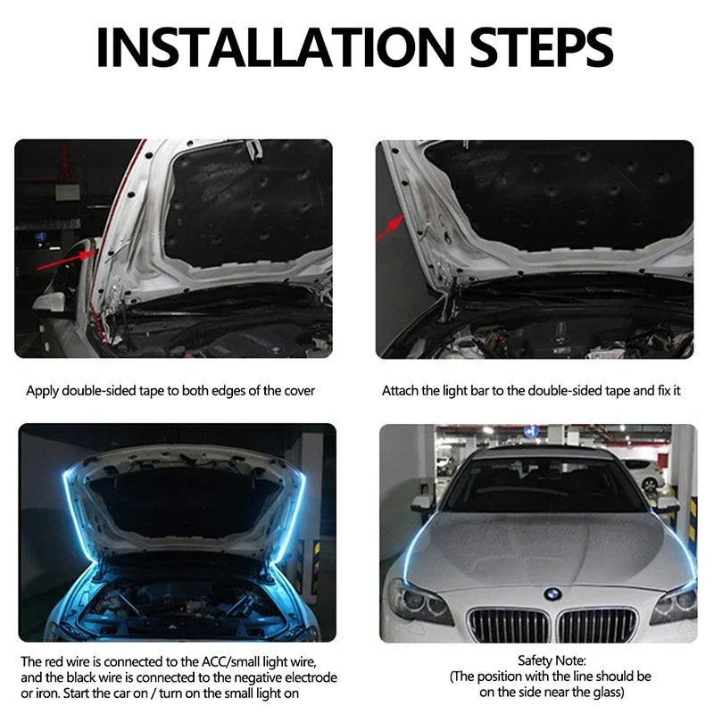 LED Daytime Running Light Starting Car Hood Door Decorative Lights DRL Auto Engine Hood Guide Decorative Ambient Lamp 12V
