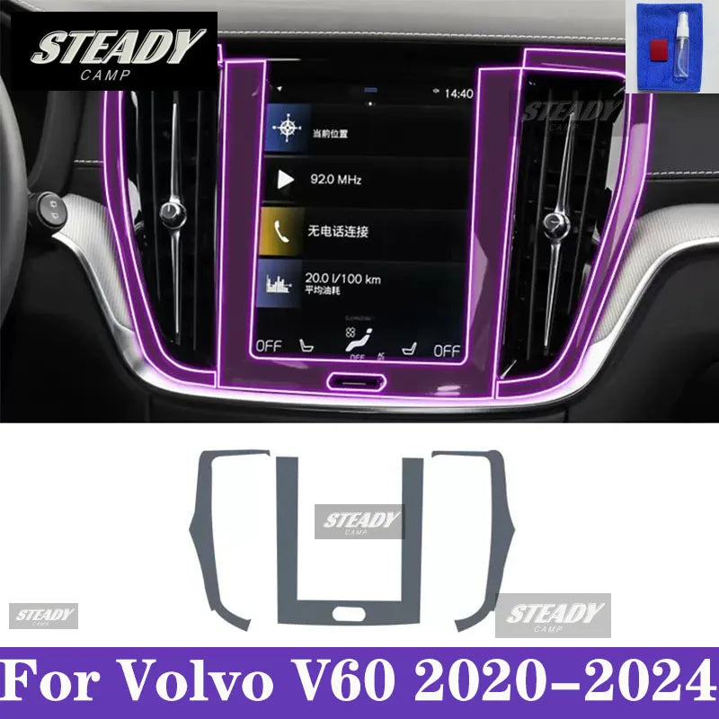 For Volvo V60 2020-2024 Car interior Center console transparent TPU Paint protective film Anti scratch sticker LCD screen PPF