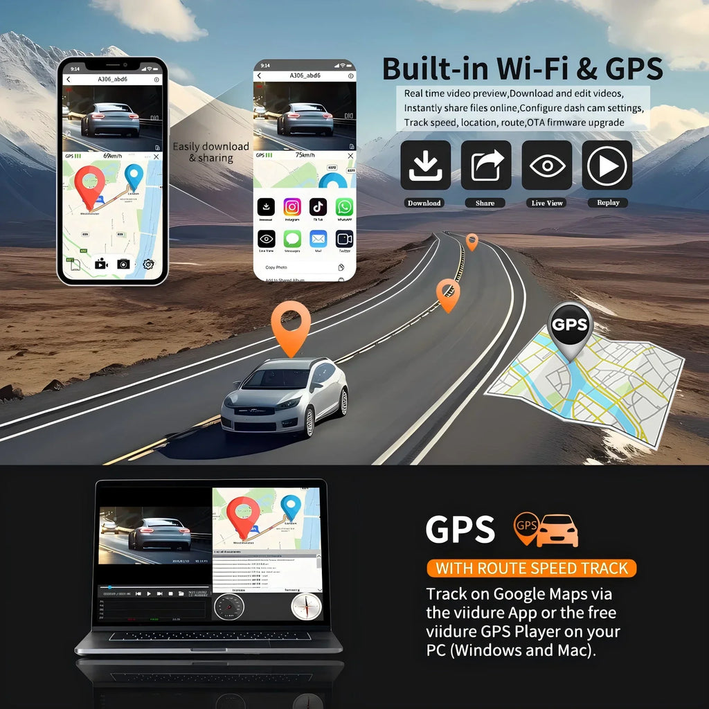 Car Dash Cam 4 Channel Driving Camera with WiFi GPS 1080P Front Left Right Rear Night Vision Loop Recording 24H Parking Monitor