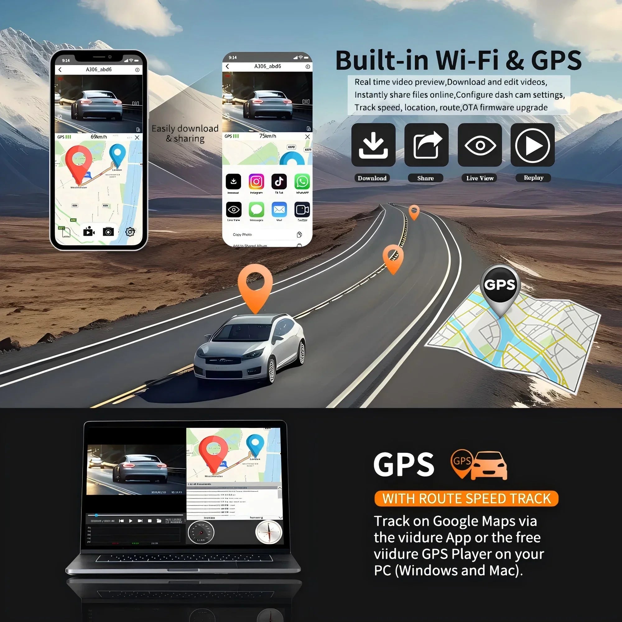 Car Dash Cam 4 Channel Driving Camera with WiFi GPS 1080P Front Left Right Rear Night Vision Loop Recording 24H Parking Monitor