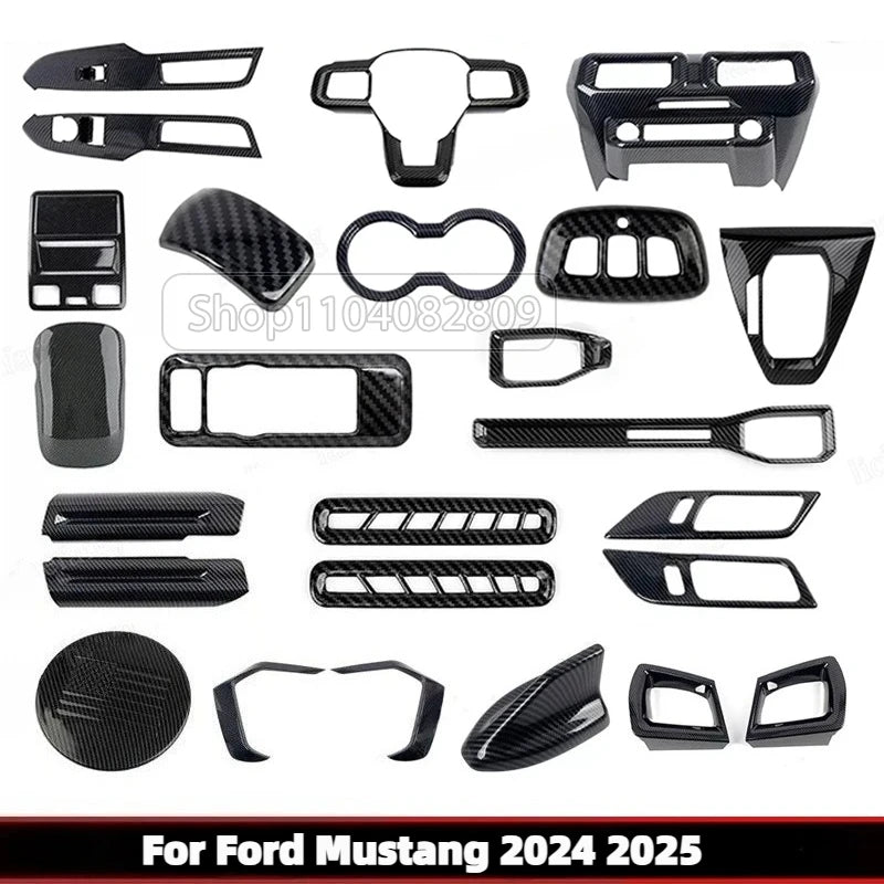 ABS Carbon Fiber Interior Accessories Kit Trim Cover For Ford Mustang AT MT 2024 2025 Center Conlose Gear Shift Panle Decoration