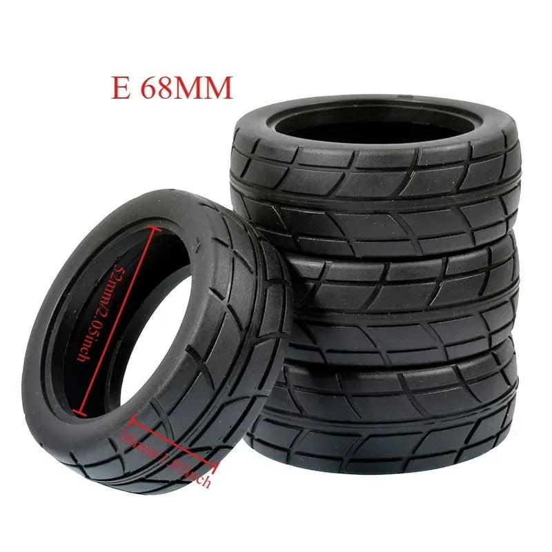 1:10 On-Road Car Tires 68MM High Grip Rubber Tyre Hot Melt Tire HSP HPI HIMOTO 94123 FW06 TT02 E10 Abrasion Resistant Racing Car