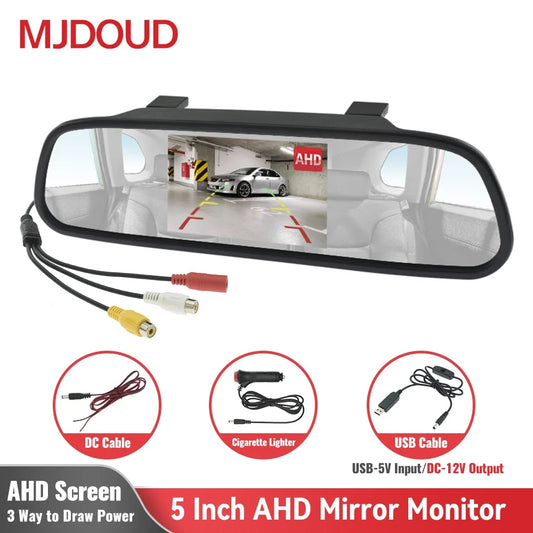 MJDOUD 5 Inch Car AHD Mirror Monitor for Vehicle Parking  5" TFT LCD HD Screen for Rear View Camera Rervesing Dispaly Universal