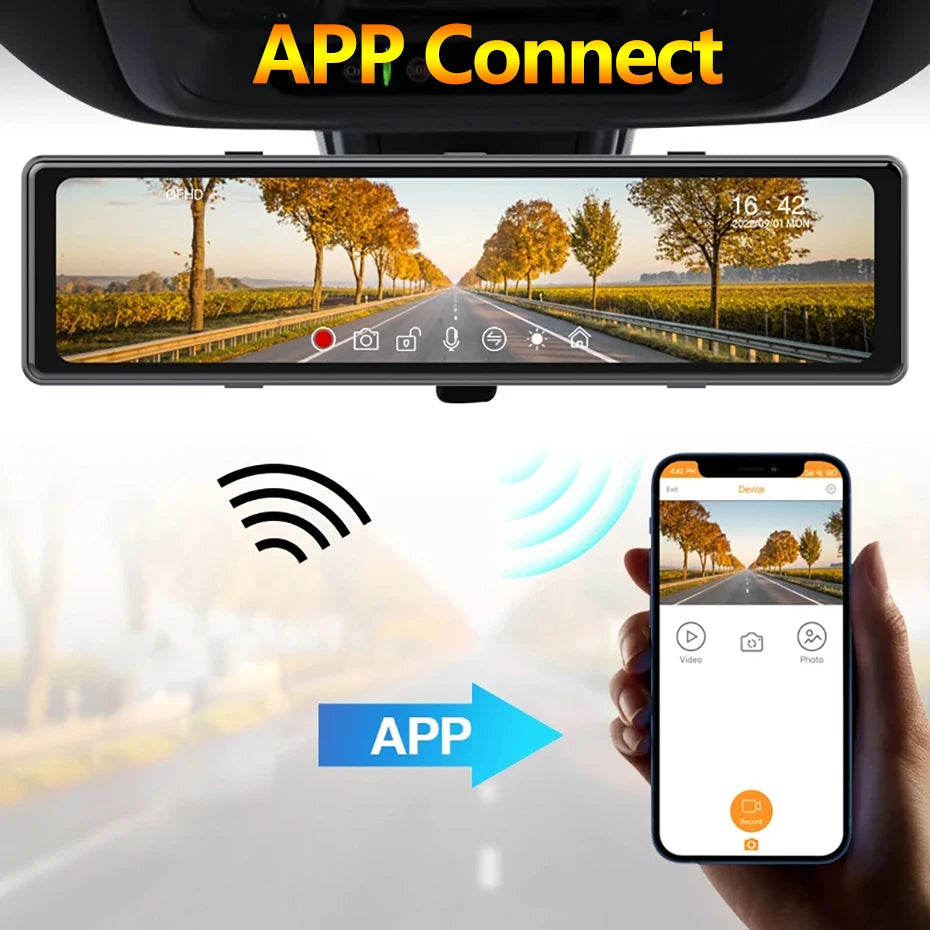 4K Dash Cam 4-Channel Record 1080P ADAS BSD Car DVR WIFI APP Rear View Mirror Auto Video Recorder Camera Ultra HD 24H Parking