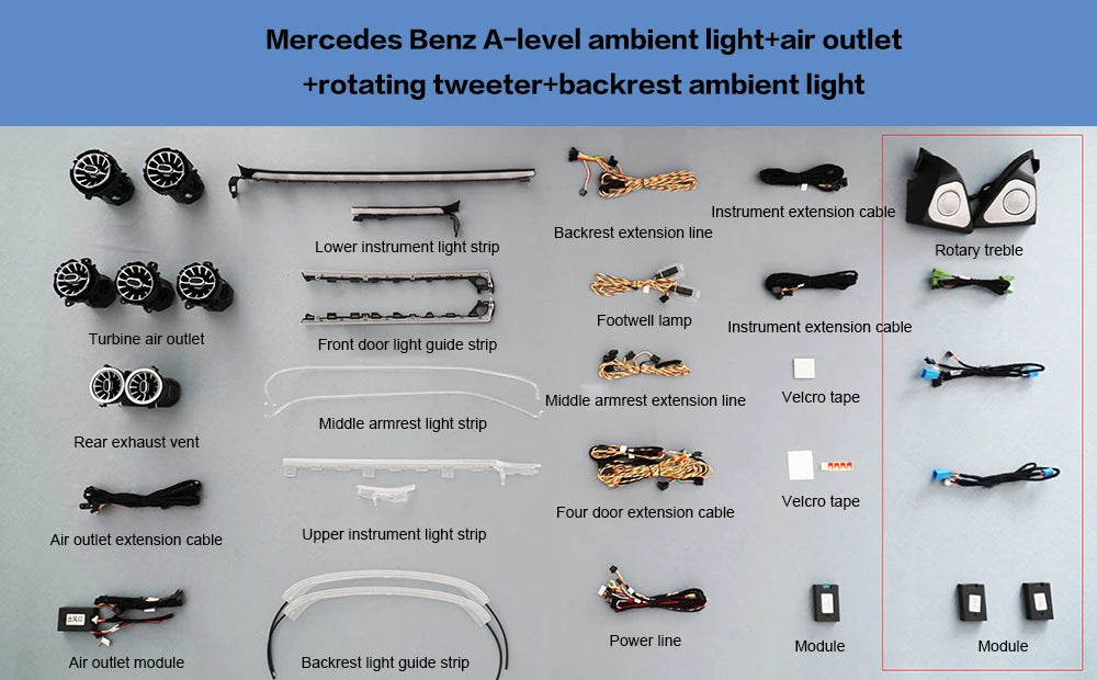 Auto interior modification accessories Car ambient lighting of backrest For Mercedes-Benz A-Level Air outlet rotating tweeter