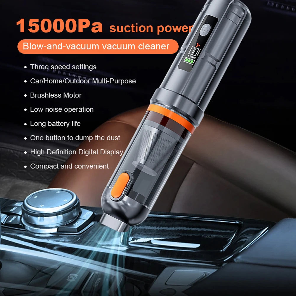 15000PA Car Vacuum Cleaner Rechargeable High Power Mini Vacuum Cleaner with Brushless Motor Handheld Vacuum for Car Home