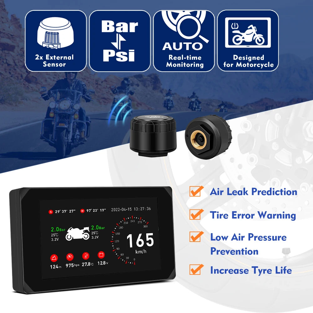 VSYS Carplay Android Auto Motorcycle Dash Cam 5.0'' Touchscreen with Dual 1080P Waterproof Cameras TPMS Parking Mode WiFi App