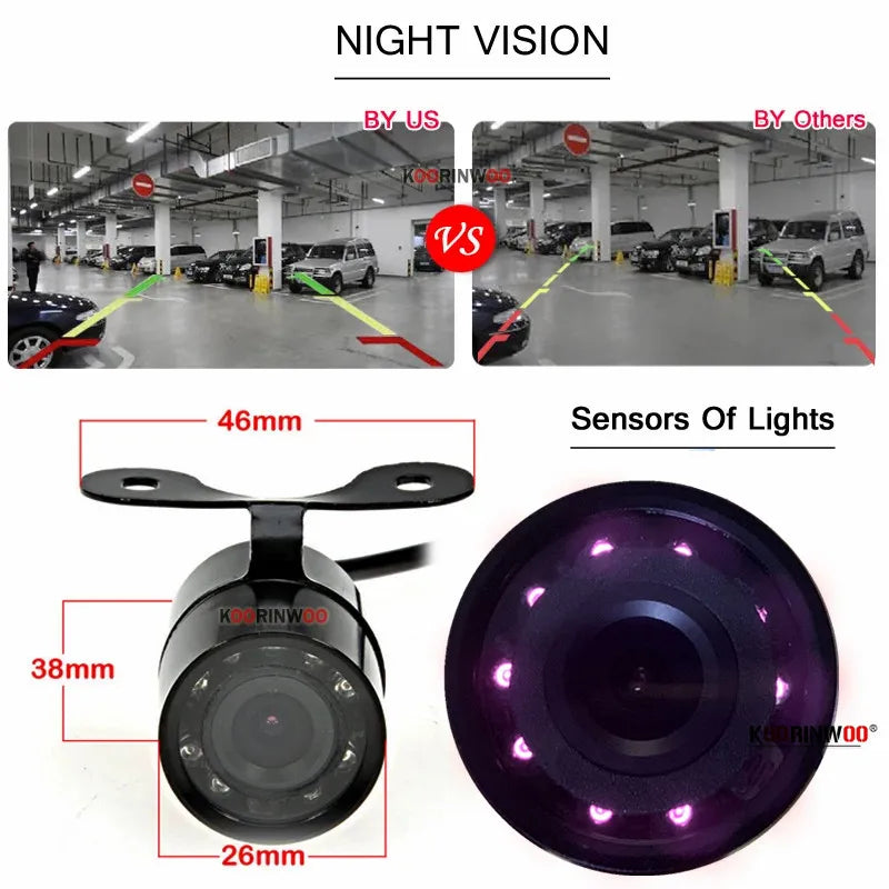 Cars Rearview Camera HD CCD Auto 9 Infrared IR Lights Waterproof Front Cam Back Detector Panoramic Accessories Vehicle Parking