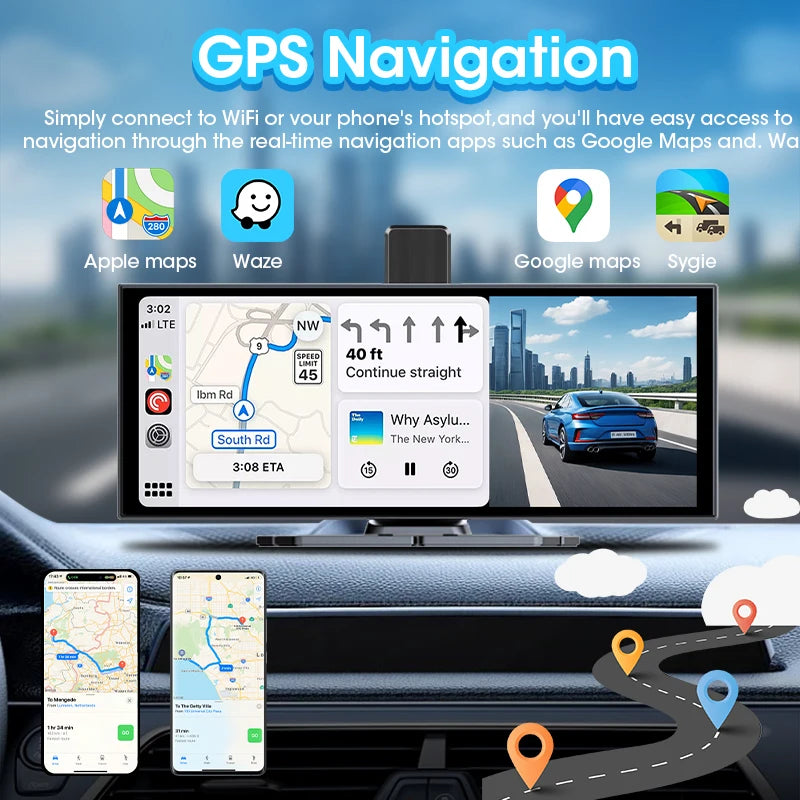 11.26 inch ADAS Car DVR 4K Camera Rotatable Front Camera Bluetooth Wireless Carplay Android Auto Dashcam Video Recorder FM AUX